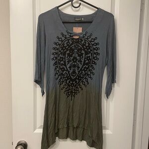 EARTHBOUND Blue and Olive Tunic Top
